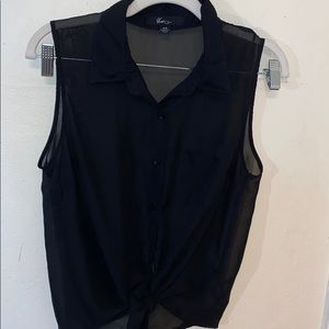 Tie front sleeveless button up